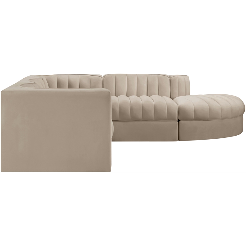 Meridian Furniture Rummi Beige Velvet Performance Fabric 5pc. Modular Sectional