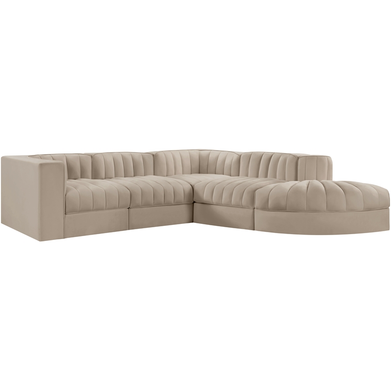 Meridian Furniture Rummi Beige Velvet Performance Fabric 5pc. Modular Sectional