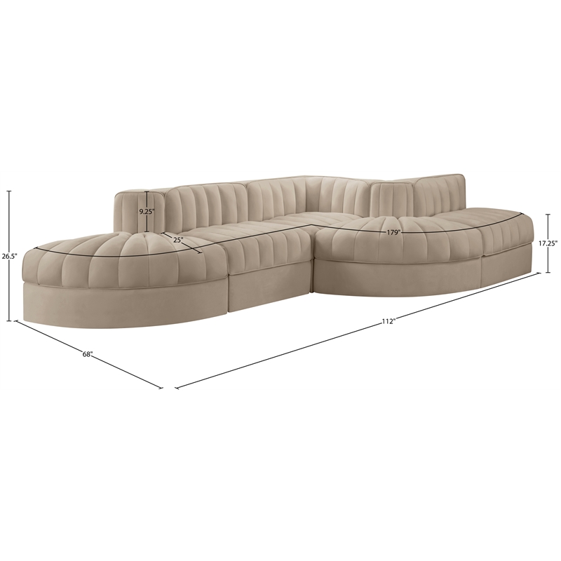 Meridian Furniture Rummi Beige Velvet Performance Fabric 5pc. Modular Sectional