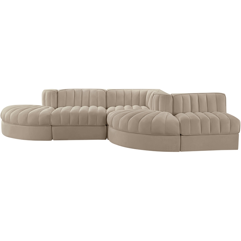 Meridian Furniture Rummi Beige Velvet Performance Fabric 5pc. Modular Sectional