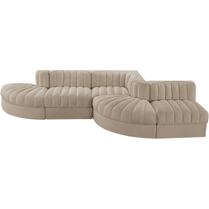 Meridian Furniture Rummi Beige Velvet Performance Fabric 5pc. Modular Sectional