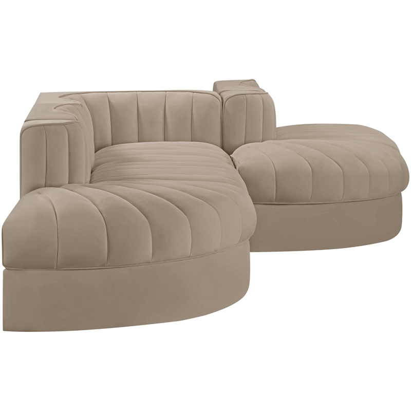 Meridian Furniture Rummi Beige Velvet Performance Fabric 5pc. Modular Sectional