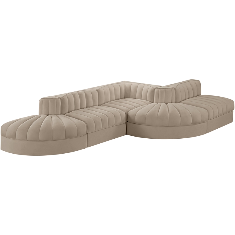 Meridian Furniture Rummi Beige Velvet Performance Fabric 5pc. Modular Sectional