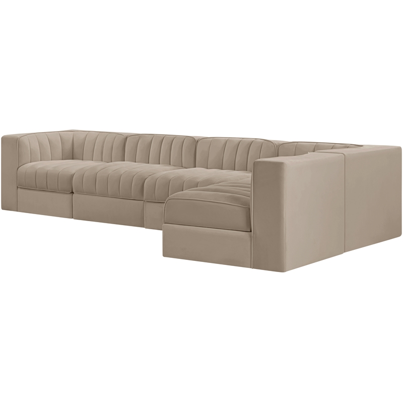 Meridian Furniture Rummi Beige Velvet Performance Fabric 5pc. Modular Sectional