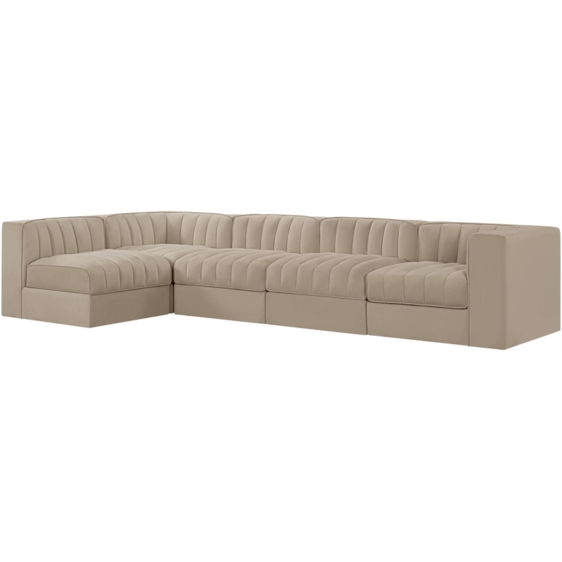 Meridian Furniture Rummi Beige Velvet Performance Fabric 5pc. Modular Sectional