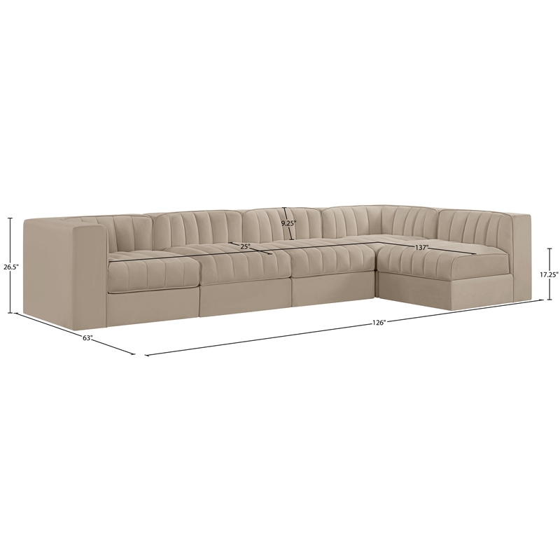 Meridian Furniture Rummi Beige Velvet Performance Fabric 5pc. Modular Sectional