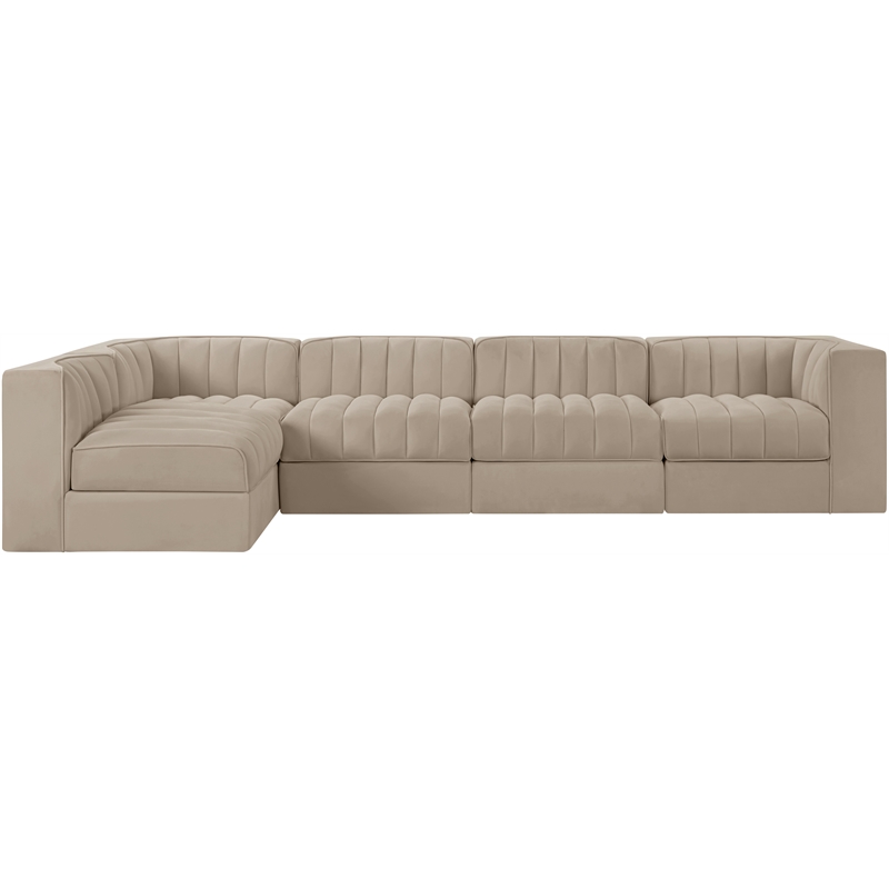 Meridian Furniture Rummi Beige Velvet Performance Fabric 5pc. Modular Sectional