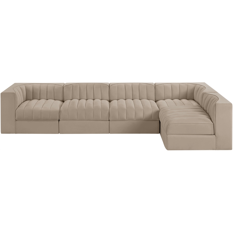Meridian Furniture Rummi Beige Velvet Performance Fabric 5pc. Modular Sectional