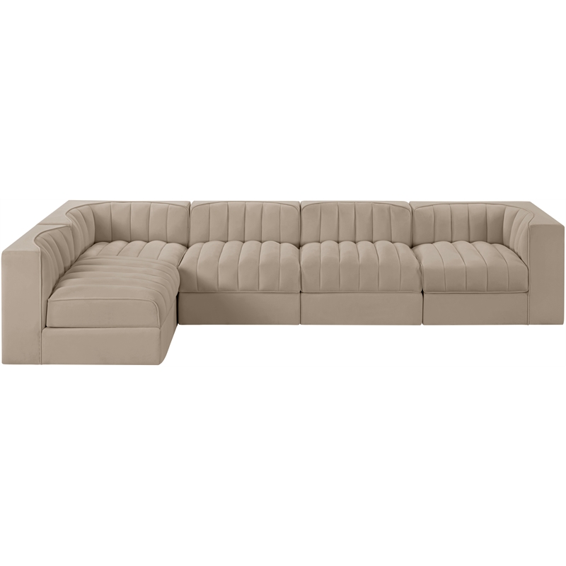 Meridian Furniture Rummi Beige Velvet Performance Fabric 5pc. Modular Sectional