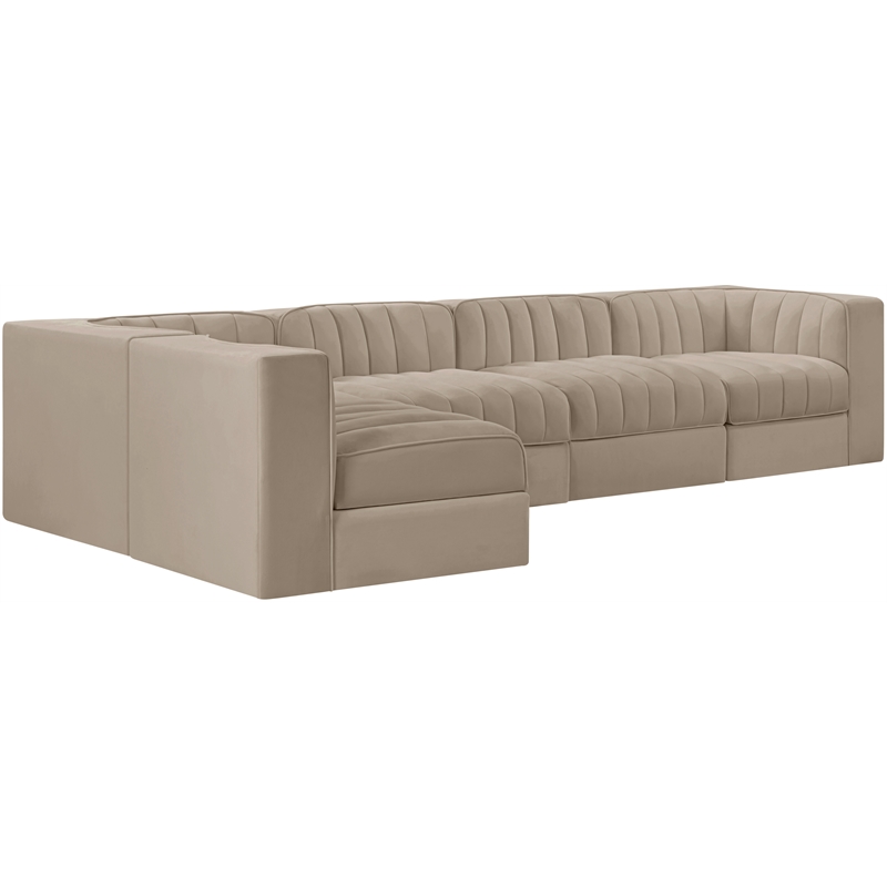 Meridian Furniture Rummi Beige Velvet Performance Fabric 5pc. Modular Sectional