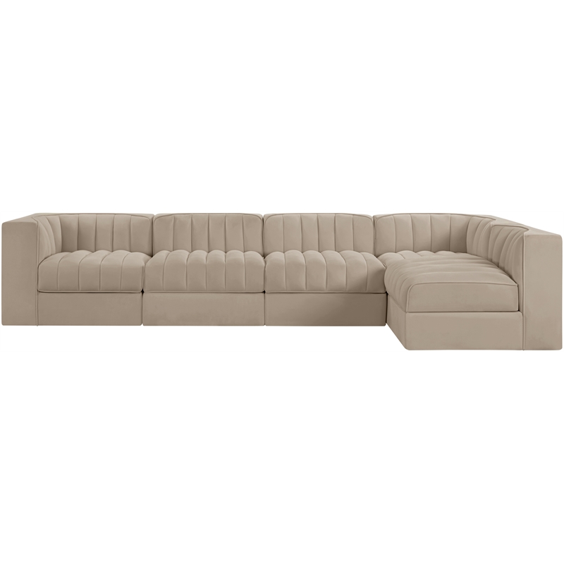 Meridian Furniture Rummi Beige Velvet Performance Fabric 5pc. Modular Sectional
