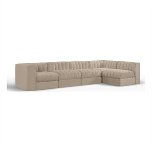 Meridian Furniture Rummi Beige Velvet Performance Fabric 5pc. Modular Sectional