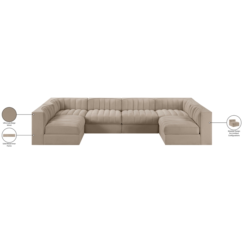 Meridian Furniture Rummi Beige Velvet Performance Fabric 6pc. Modular Sectional