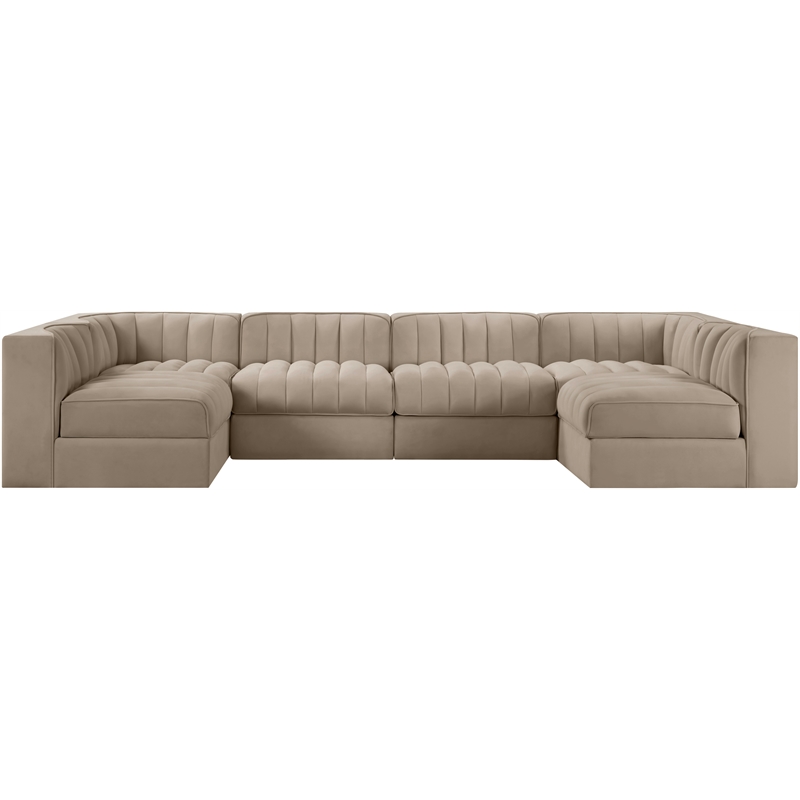 Meridian Furniture Rummi Beige Velvet Performance Fabric 6pc. Modular Sectional