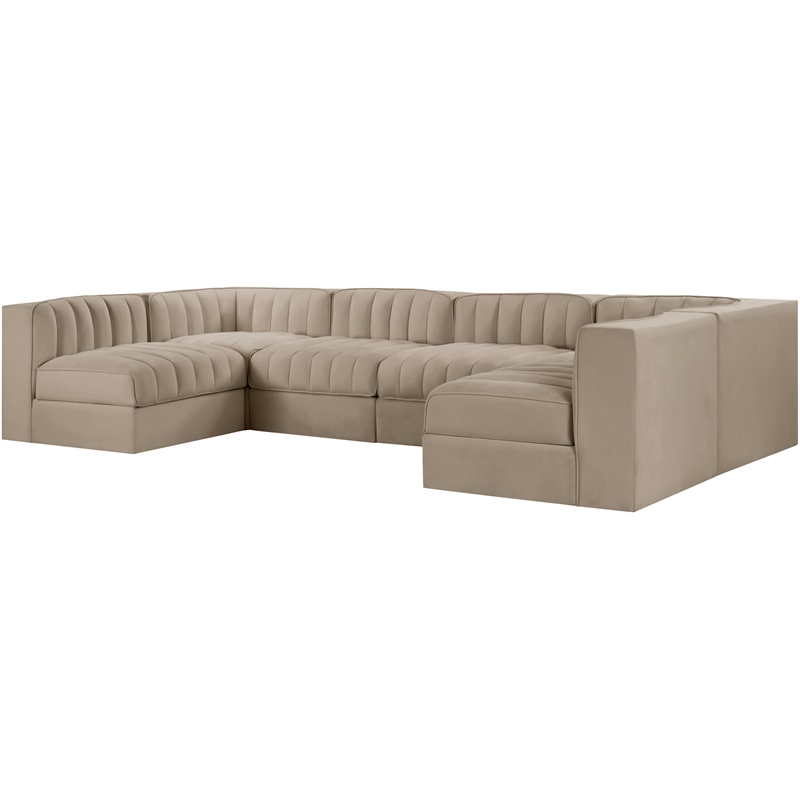 Meridian Furniture Rummi Beige Velvet Performance Fabric 6pc. Modular Sectional