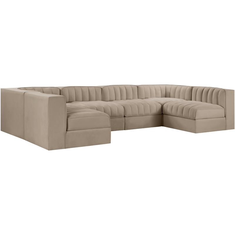 Meridian Furniture Rummi Beige Velvet Performance Fabric 6pc. Modular Sectional
