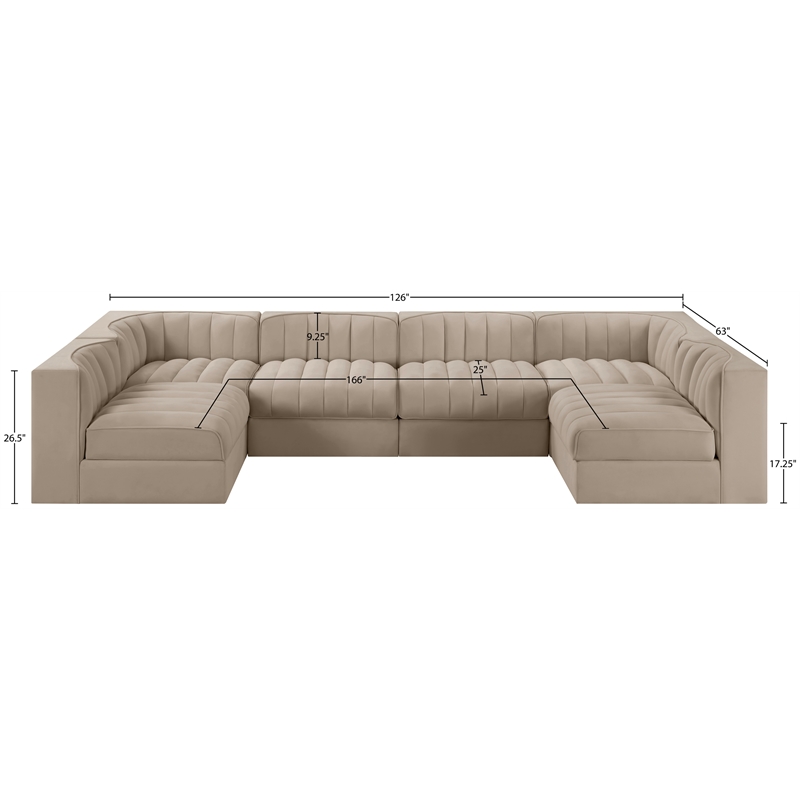 Meridian Furniture Rummi Beige Velvet Performance Fabric 6pc. Modular Sectional