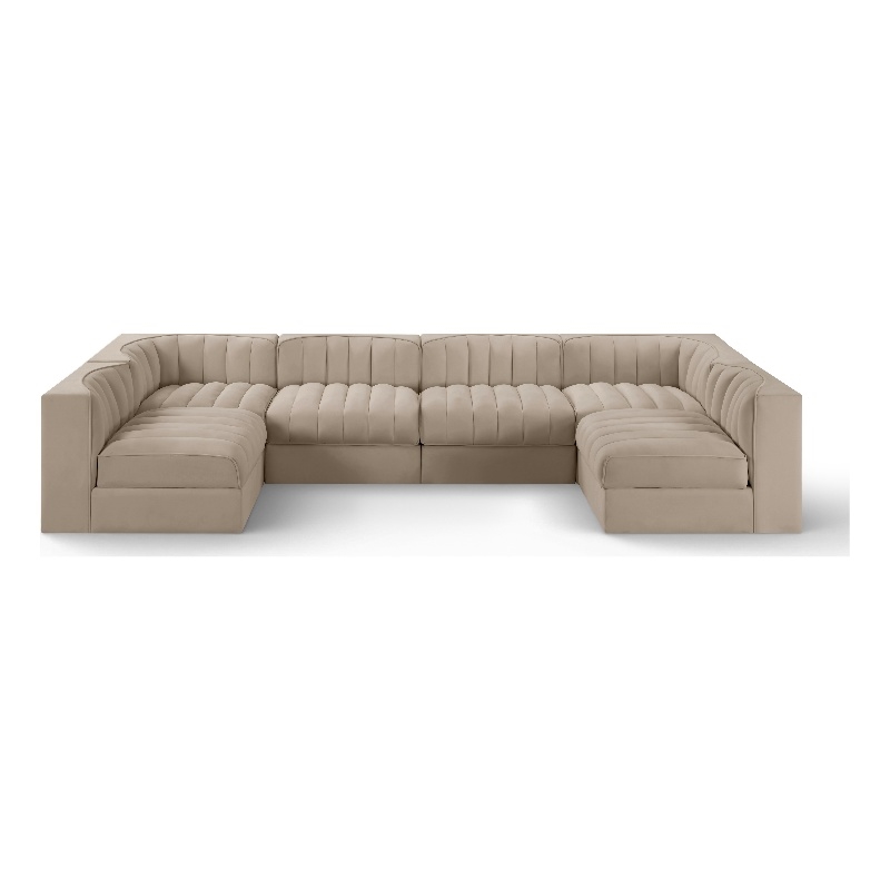 Meridian Furniture Rummi Beige Velvet Performance Fabric 6pc. Modular Sectional