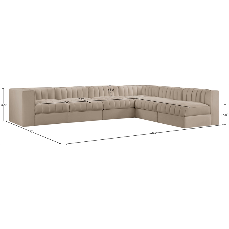 Meridian Furniture Rummi Beige Velvet Performance Fabric 6pc. Modular Sectional