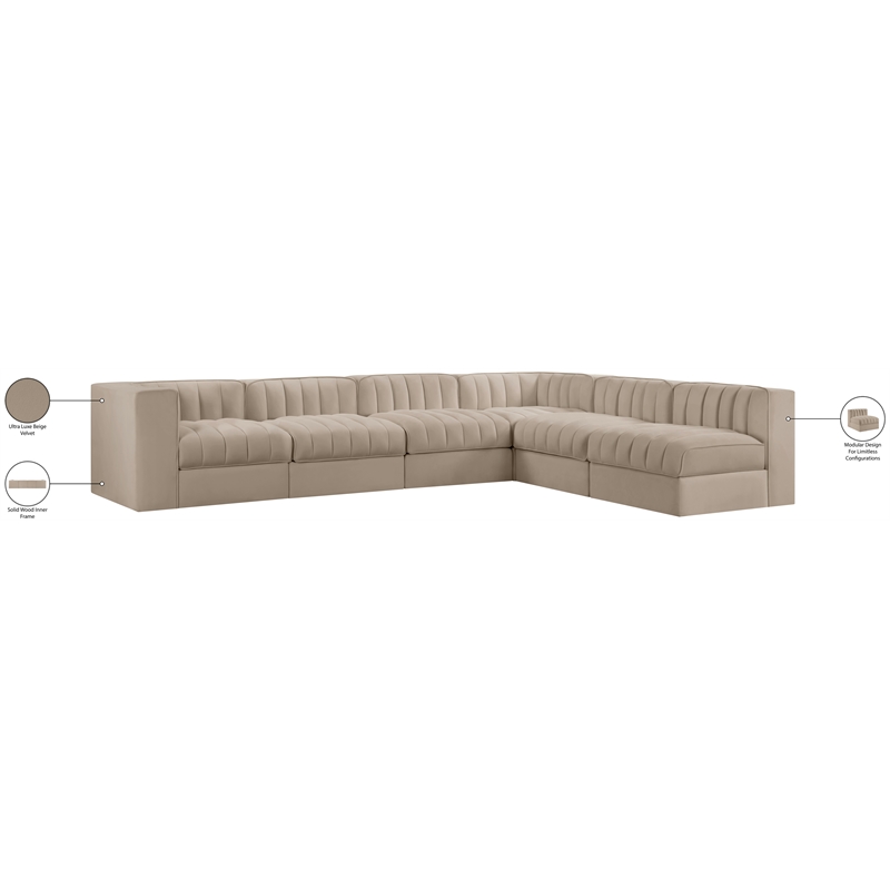 Meridian Furniture Rummi Beige Velvet Performance Fabric 6pc. Modular Sectional