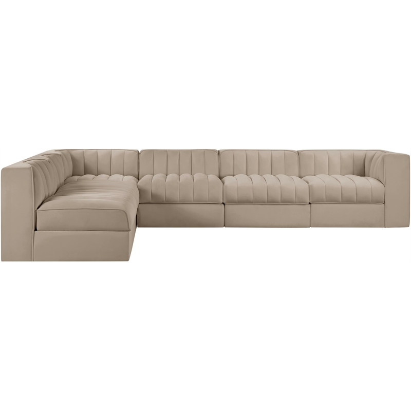Meridian Furniture Rummi Beige Velvet Performance Fabric 6pc. Modular Sectional