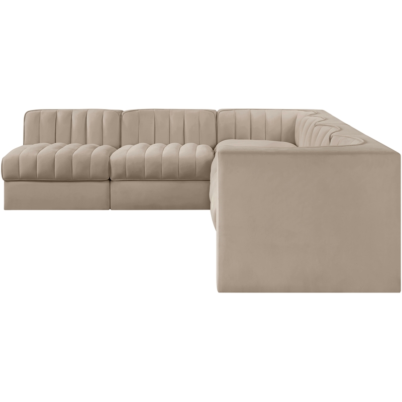 Meridian Furniture Rummi Beige Velvet Performance Fabric 6pc. Modular Sectional