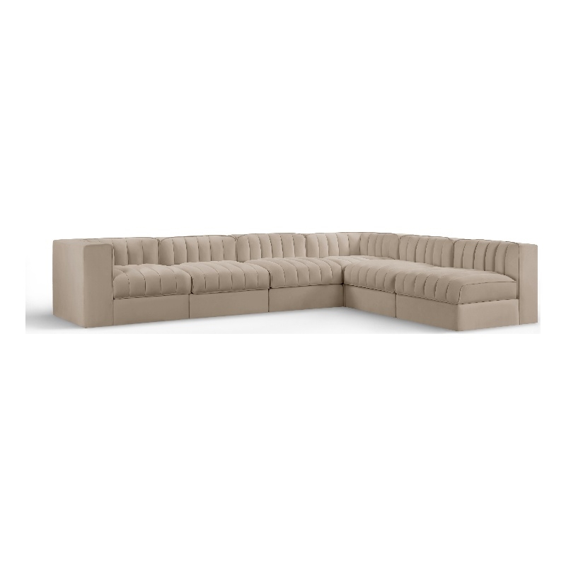 Meridian Furniture Rummi Beige Velvet Performance Fabric 6pc. Modular Sectional