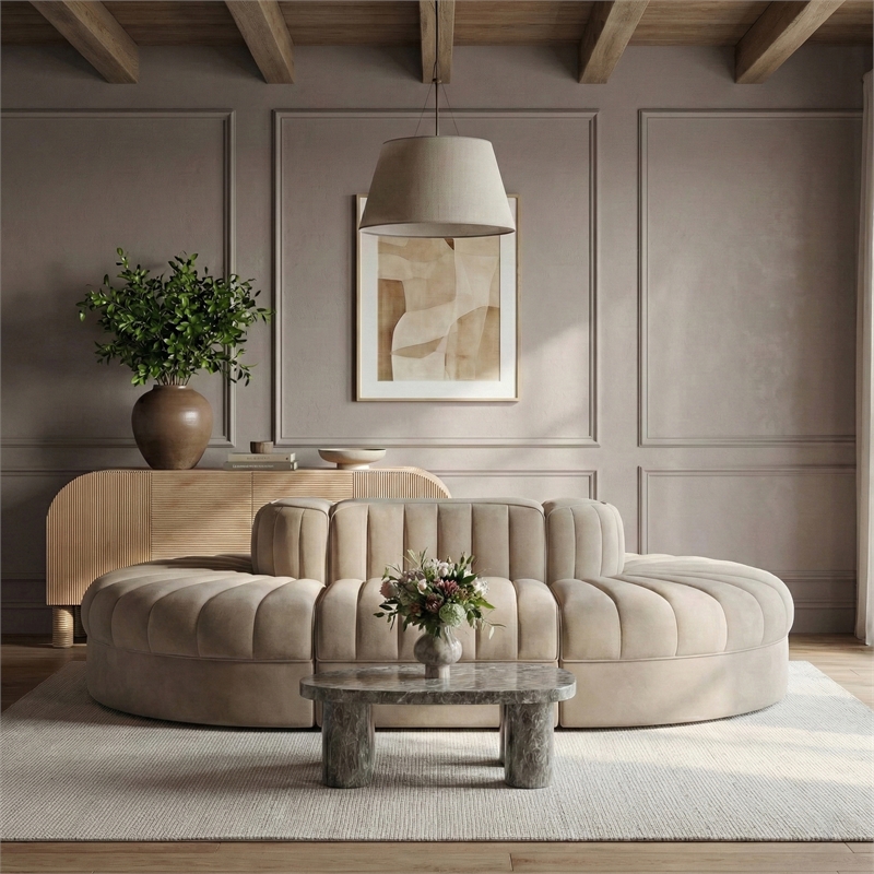 Meridian Furniture Rummi Beige Velvet Performance Fabric 6pc. Modular Sectional
