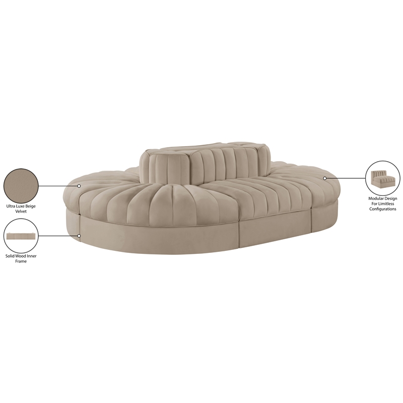 Meridian Furniture Rummi Beige Velvet Performance Fabric 6pc. Modular Sectional