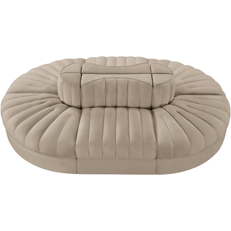 Meridian Furniture Rummi Beige Velvet Performance Fabric 6pc. Modular Sectional