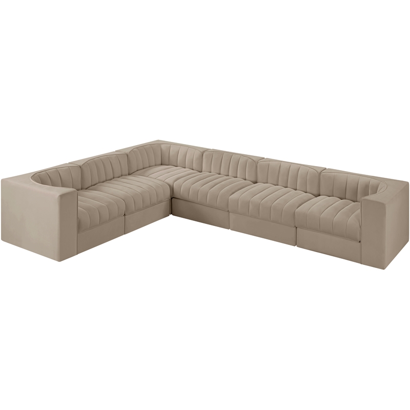 Meridian Furniture Rummi Beige Velvet Performance Fabric 6pc. Modular Sectional