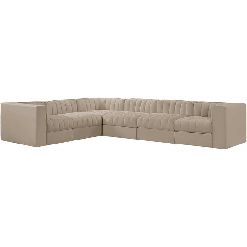 Meridian Furniture Rummi Beige Velvet Performance Fabric 6pc. Modular Sectional