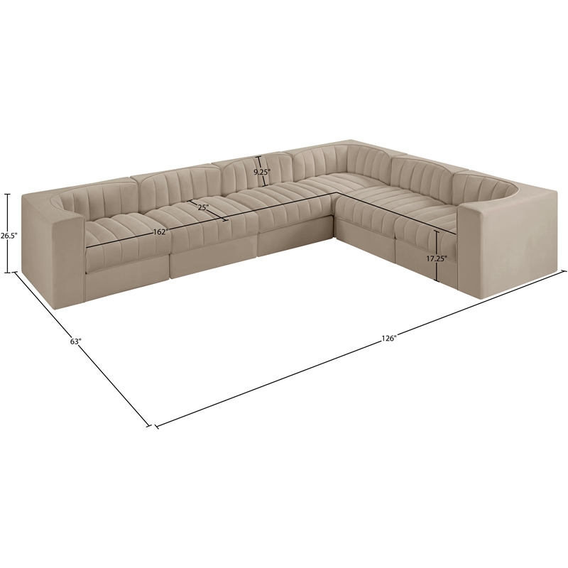 Meridian Furniture Rummi Beige Velvet Performance Fabric 6pc. Modular Sectional