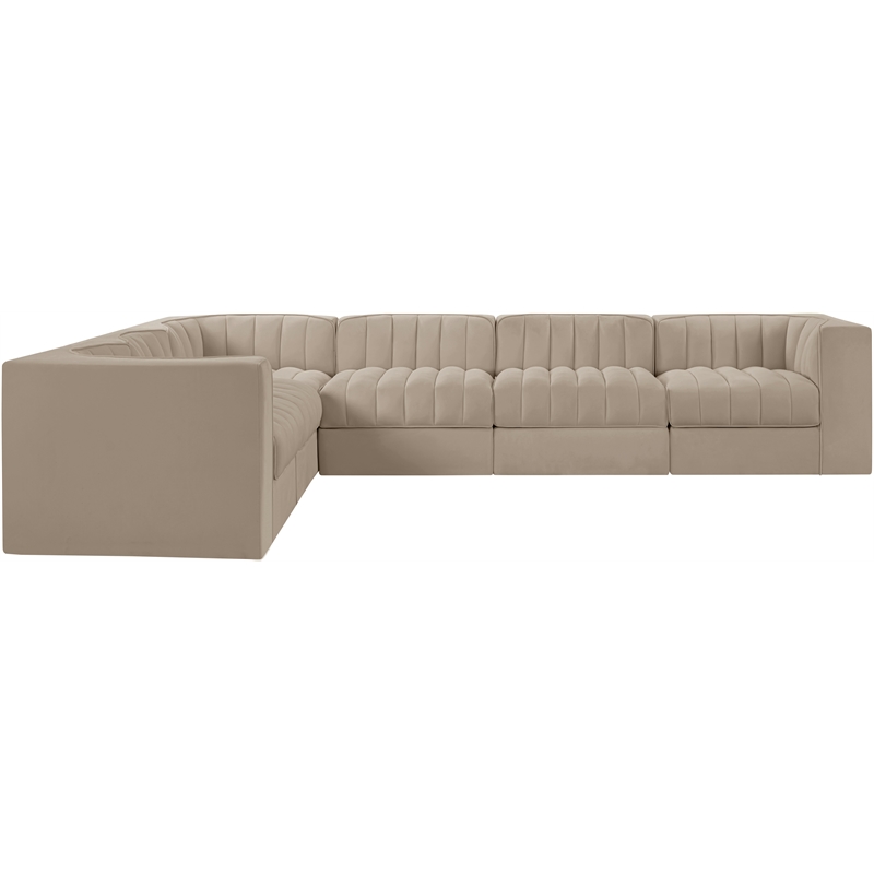 Meridian Furniture Rummi Beige Velvet Performance Fabric 6pc. Modular Sectional