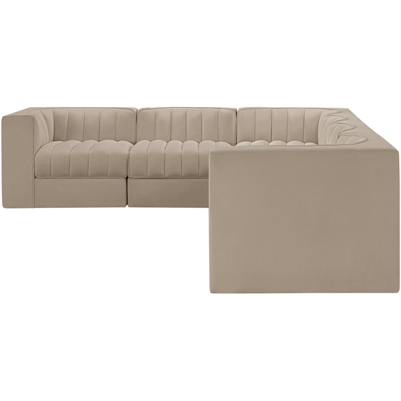 Meridian Furniture Rummi Beige Velvet Performance Fabric 6pc. Modular Sectional