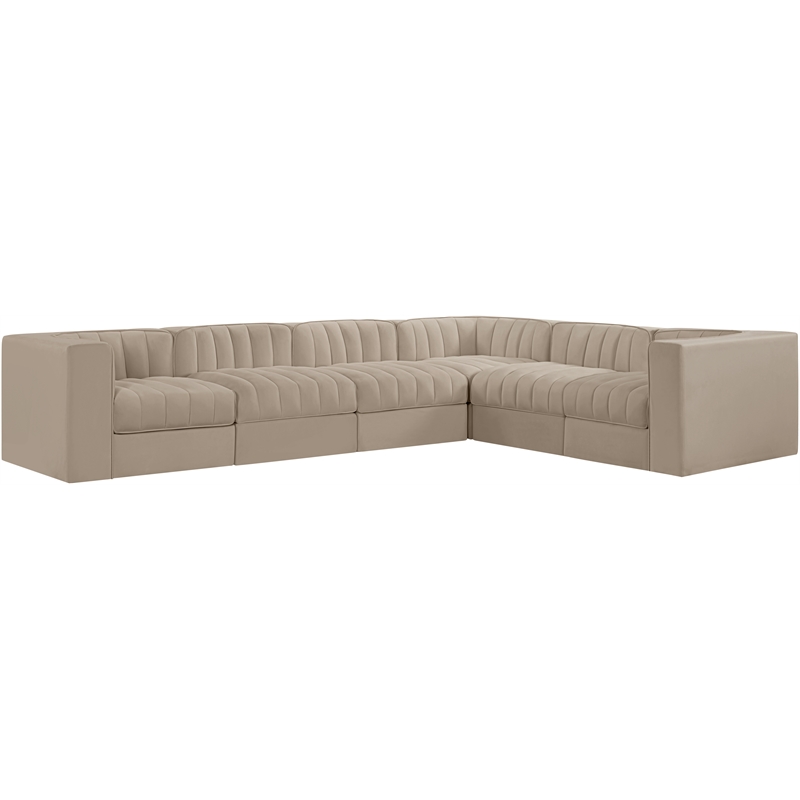 Meridian Furniture Rummi Beige Velvet Performance Fabric 6pc. Modular Sectional
