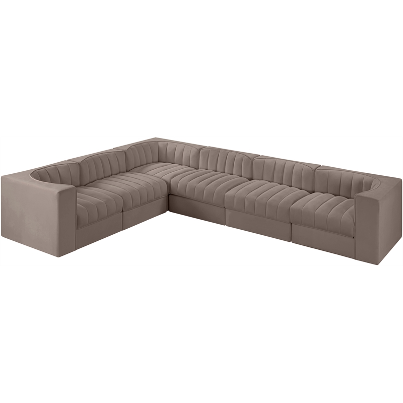 Meridian Furniture Rummi Taupe Velvet Performance Fabric 6pc. Modular Sectional