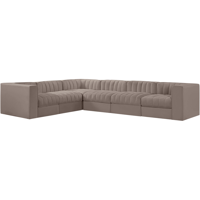Meridian Furniture Rummi Taupe Velvet Performance Fabric 6pc. Modular Sectional