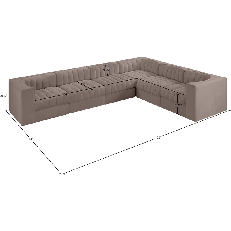 Meridian Furniture Rummi Taupe Velvet Performance Fabric 6pc. Modular Sectional