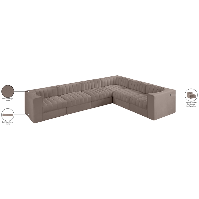 Meridian Furniture Rummi Taupe Velvet Performance Fabric 6pc. Modular Sectional