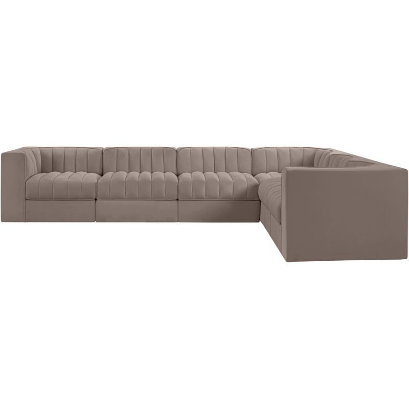 Meridian Furniture Rummi Taupe Velvet Performance Fabric 6pc. Modular Sectional