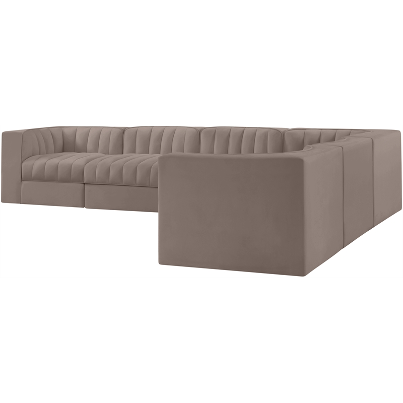 Meridian Furniture Rummi Taupe Velvet Performance Fabric 6pc. Modular Sectional