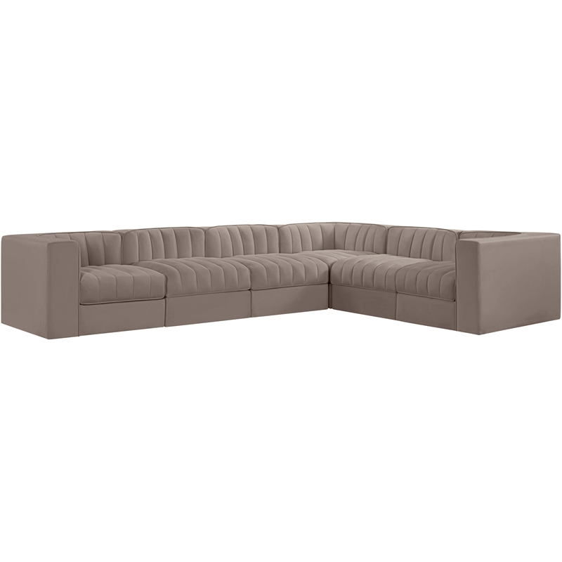 Meridian Furniture Rummi Taupe Velvet Performance Fabric 6pc. Modular Sectional