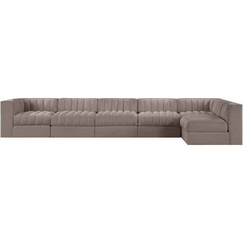 Meridian Furniture Rummi Taupe Velvet Performance Fabric 6pc. Modular Sectional