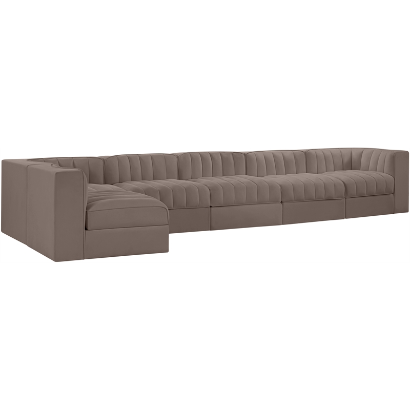 Meridian Furniture Rummi Taupe Velvet Performance Fabric 6pc. Modular Sectional