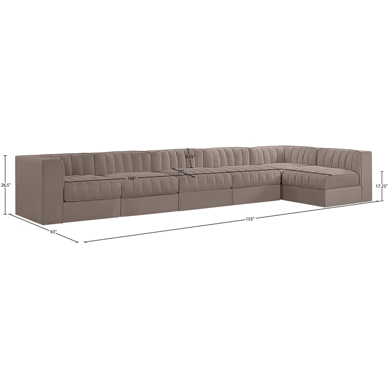 Meridian Furniture Rummi Taupe Velvet Performance Fabric 6pc. Modular Sectional