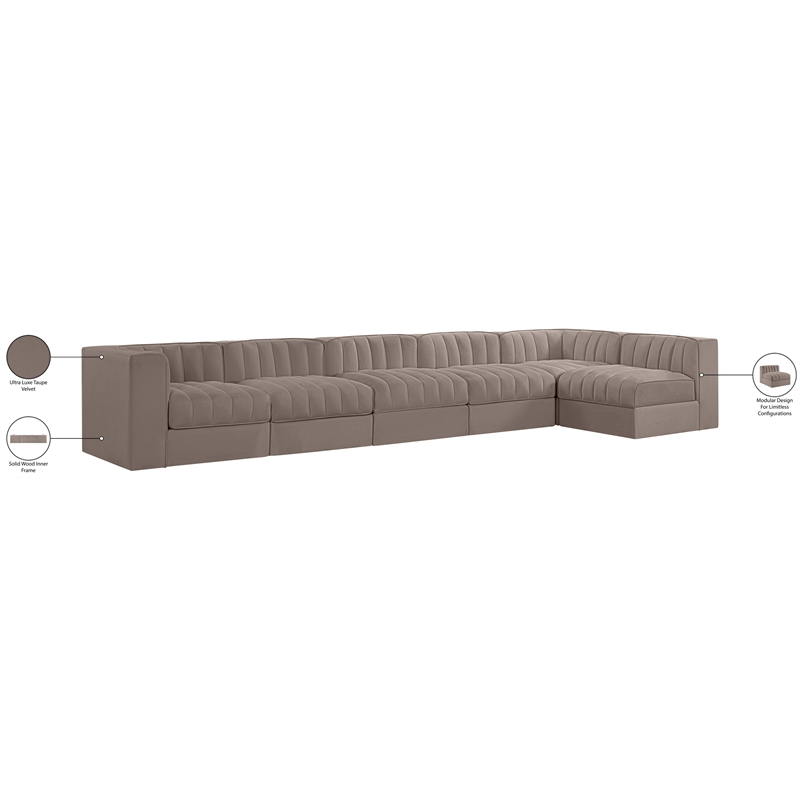 Meridian Furniture Rummi Taupe Velvet Performance Fabric 6pc. Modular Sectional