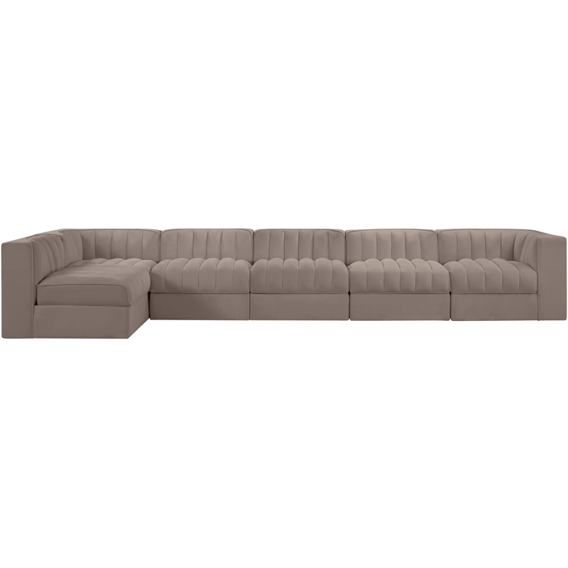 Meridian Furniture Rummi Taupe Velvet Performance Fabric 6pc. Modular Sectional