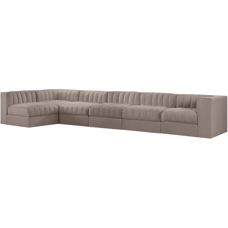 Meridian Furniture Rummi Taupe Velvet Performance Fabric 6pc. Modular Sectional