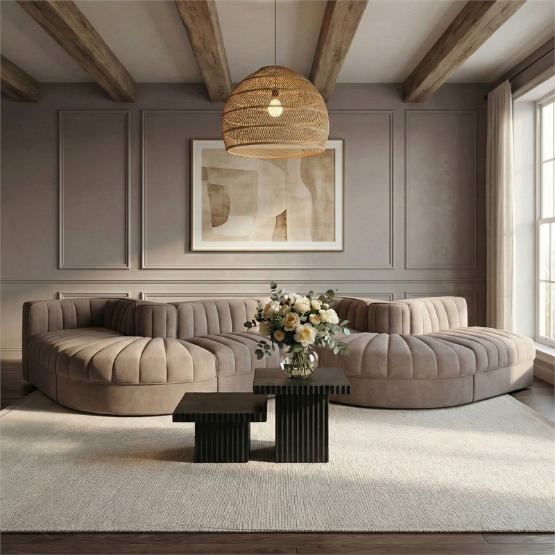 Meridian Furniture Rummi Taupe Velvet Performance Fabric 6pc. Modular Sectional